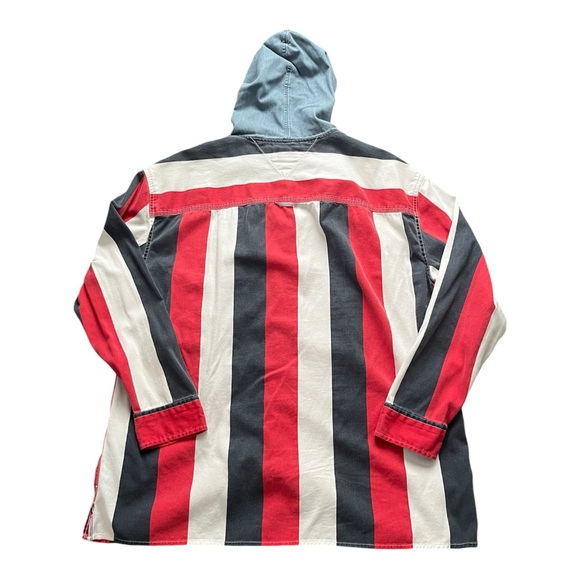 TOMMY HILFIGER Men's Stripe Hooded RELAXED Button Shirt Cotton - Picture 2 of 6